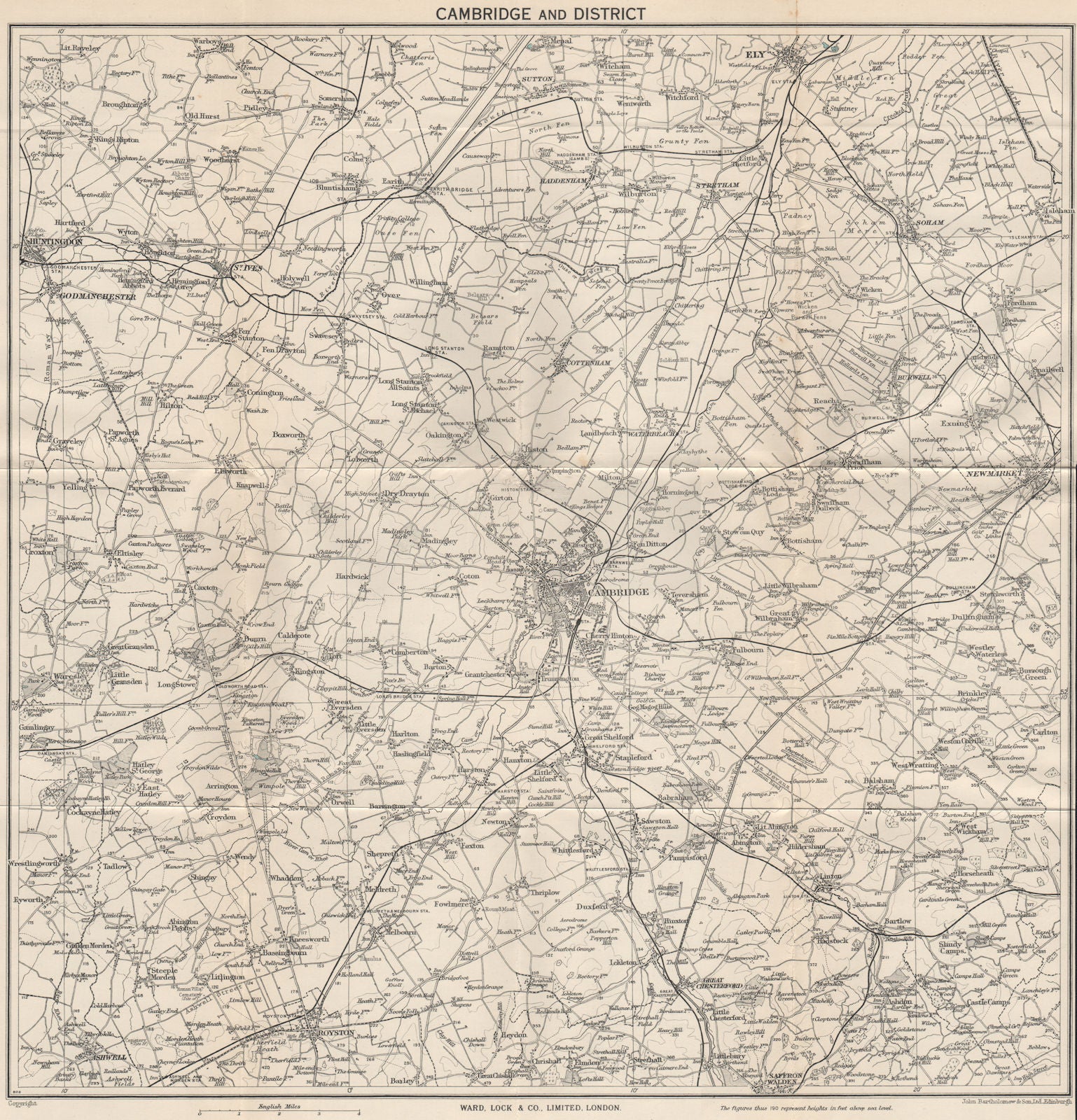 CAMBRIDGE environs. Ely Huntingdon Royston Saffron Walden Newmarket 1949 map